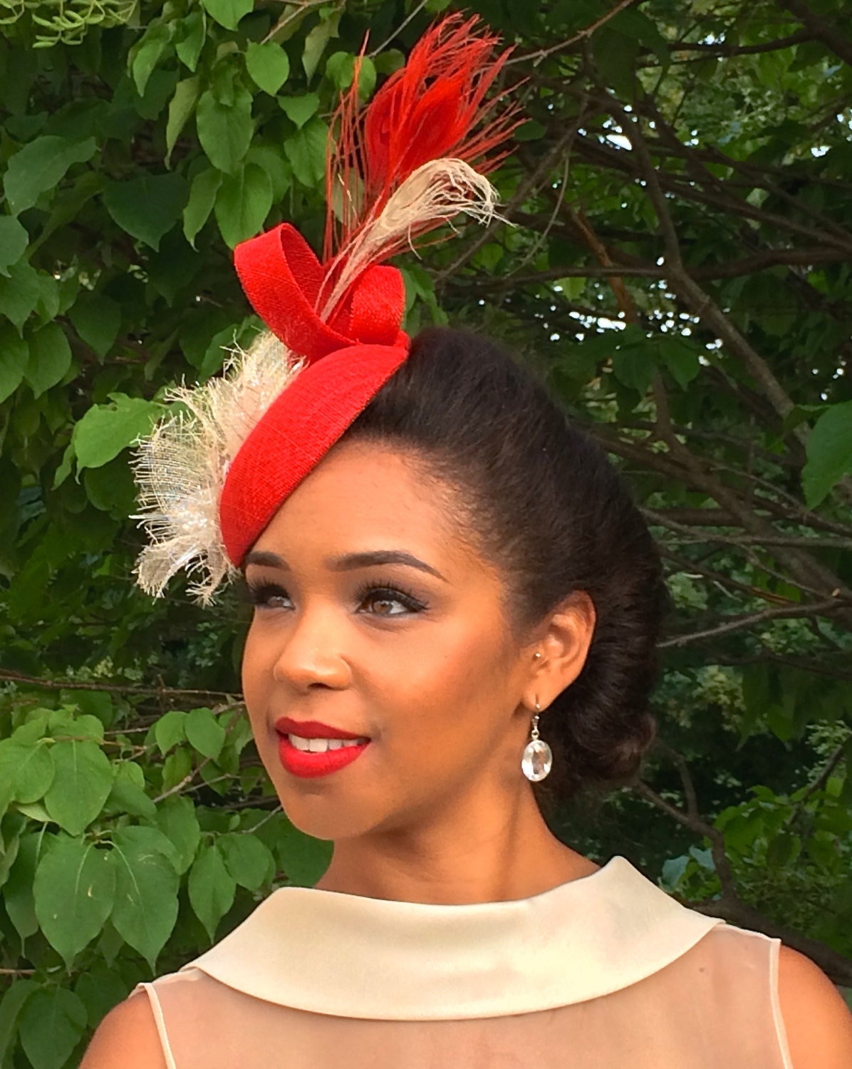 red dress and fascinator Black and red fascinator|Wedding hats for women|135.00