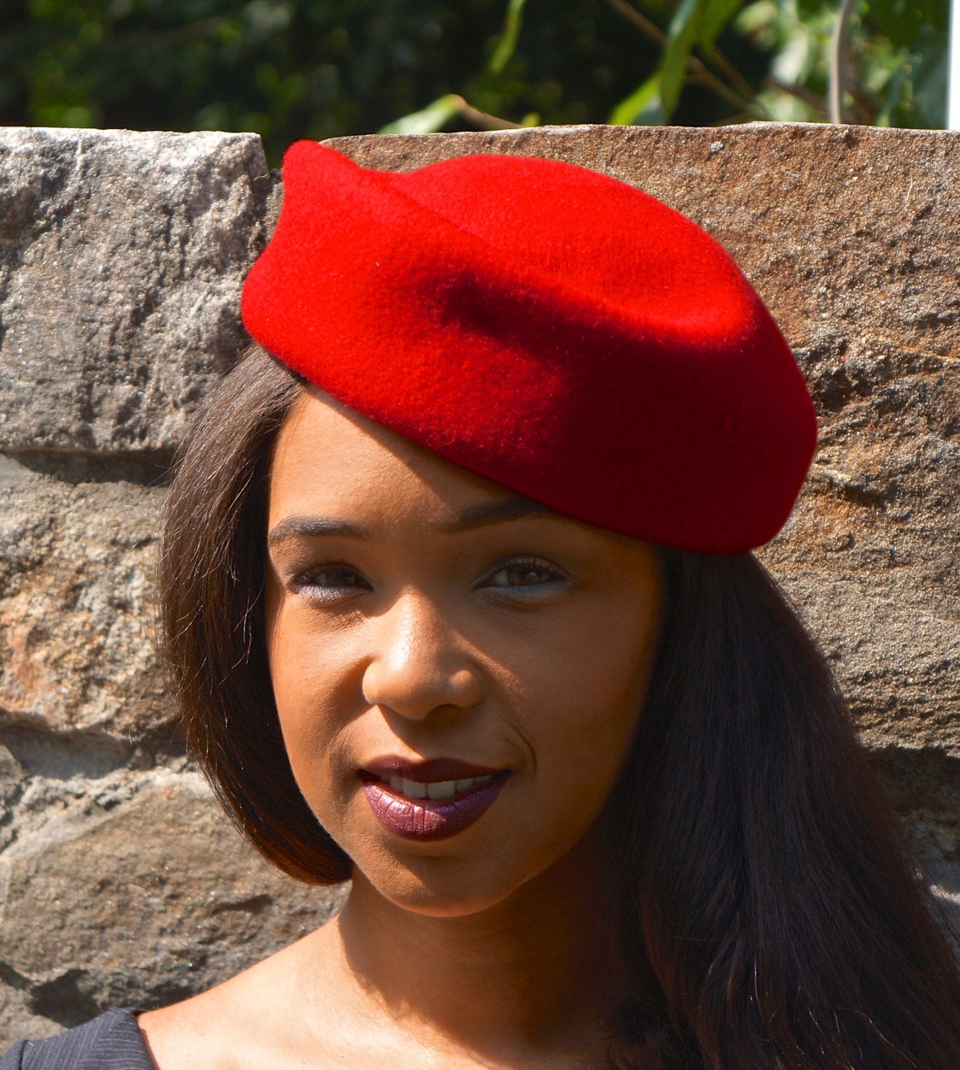 Red Wool Contoured Vintage Styled Pill Box Hat-Church Hat-Christmas Holiday Hat-Derby-Saratoga-Valentine's Day Hat--Special Occasion Hat !
