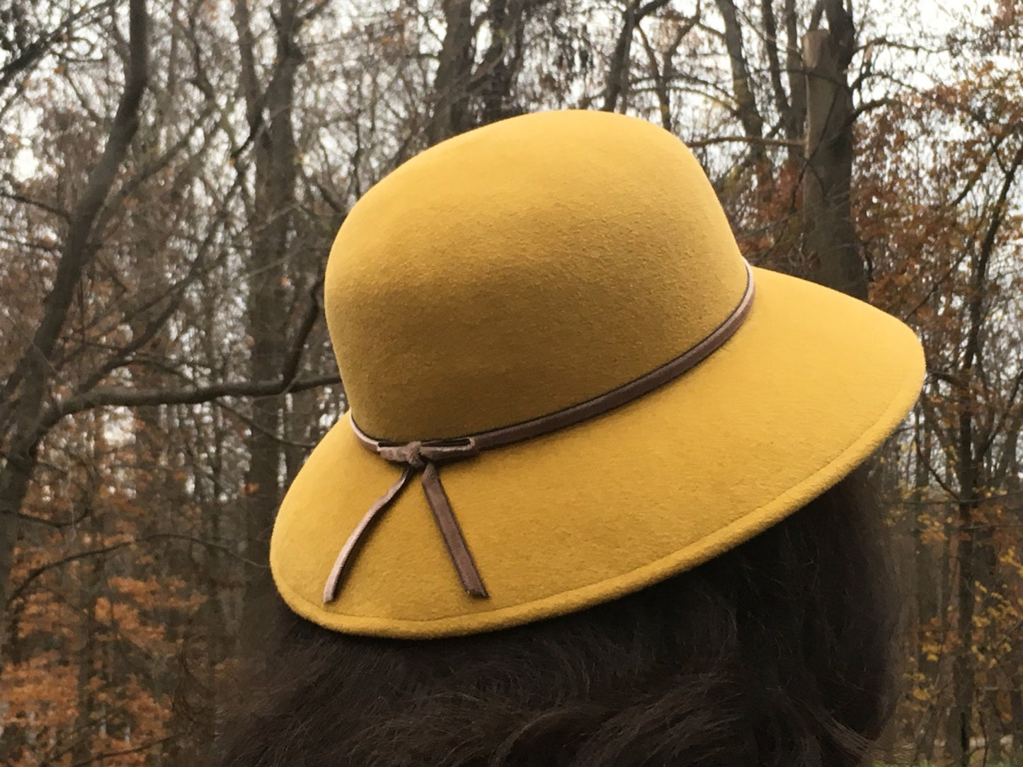 Soft Yellow Gold Velour Wool Felt Hat with Brim! Simple Velvet Ribbon Trim-Church Hat-Wedding Hat-Christmas Hat! 'Go To Hat' Comfy Hat